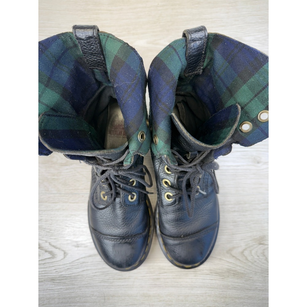 r Martens Aimilita Black Pebbled Leather Plaid Lined Fold Down Combat Boots US 7 - Picture 5 of 10